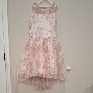 Girls XL Zenzi Pink Floral Tulle Overlay Dress